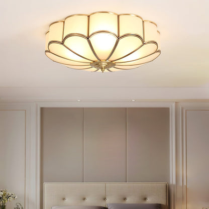 Retro Lampa Sufitowa Kwiat Mrożone Szkło Mosiądz Alternate