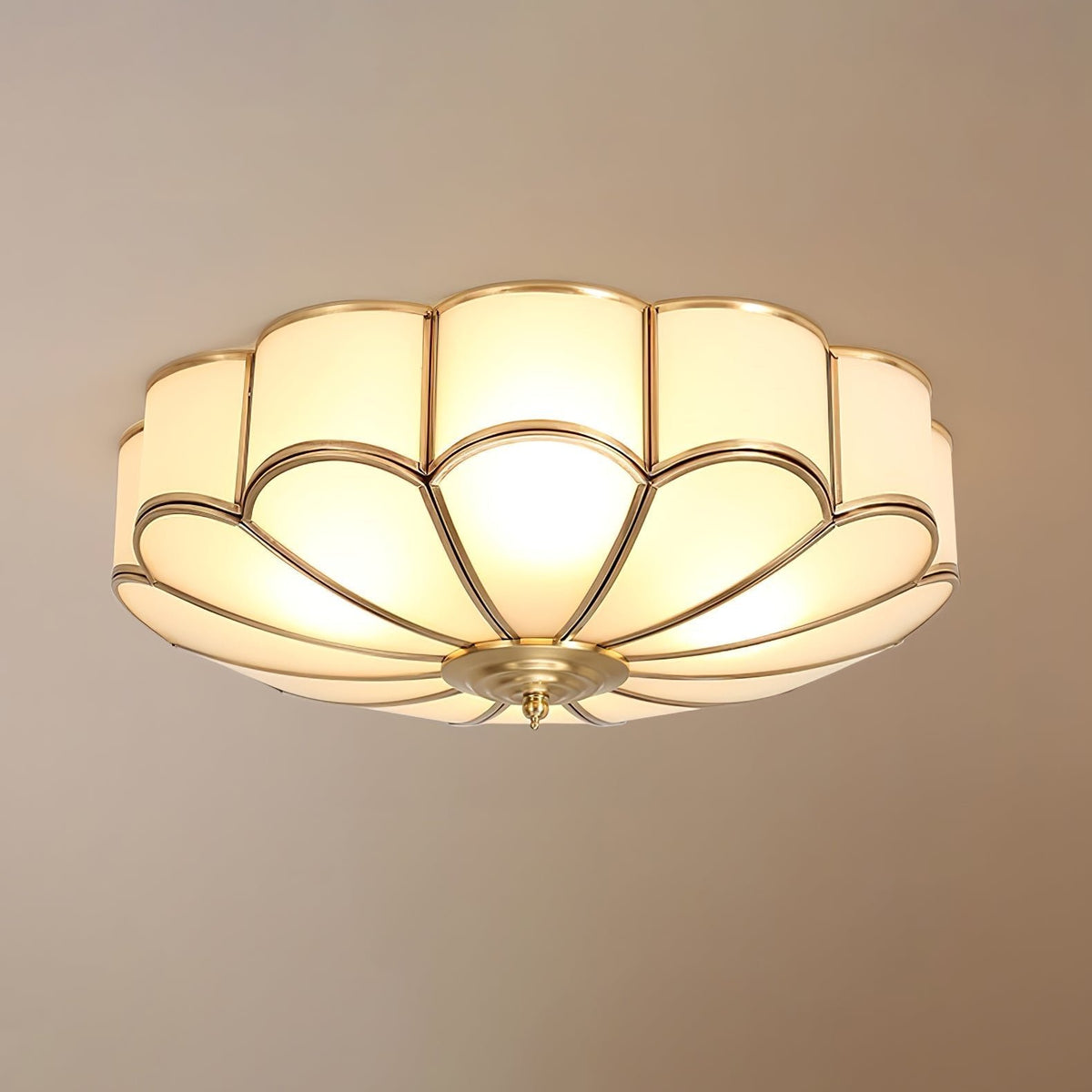 Retro Lampa Sufitowa Kwiat Mrożone Szkło Mosiądz Angle