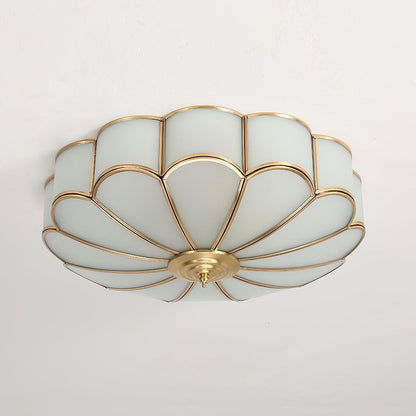 Retro Lampa Sufitowa Kwiat Mrożone Szkło Mosiądz Front