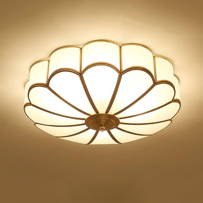 Retro Lampa Sufitowa Kwiat Mrożone Szkło Mosiądz Lifestyle