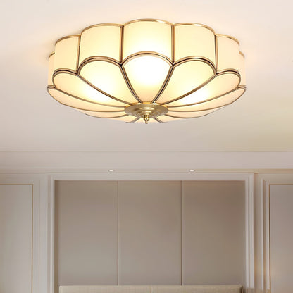 Retro Lampa Sufitowa Kwiat Mrożone Szkło Mosiądz View 12