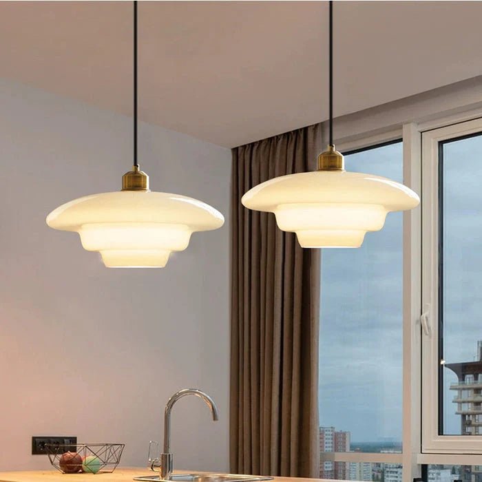 Retro Lampa Wisząca z Mlecznobiałego Szkła Sufitowa Angle