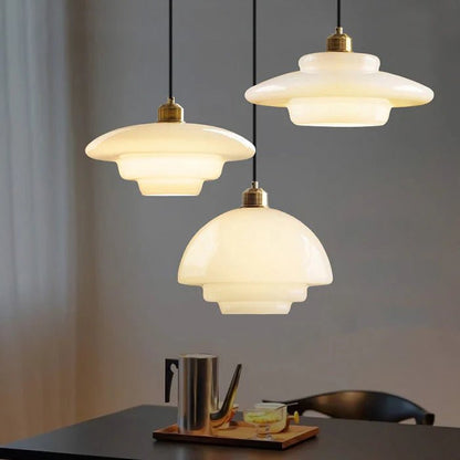 Retro Lampa Wisząca z Mlecznobiałego Szkła Sufitowa Side
