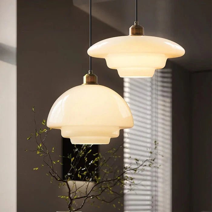 Retro Lampa Wisząca z Mlecznobiałego Szkła Sufitowa View 13