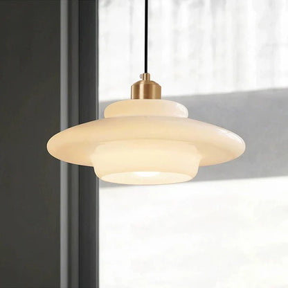 Retro Lampa Wisząca z Mlecznobiałego Szkła Sufitowa View 14