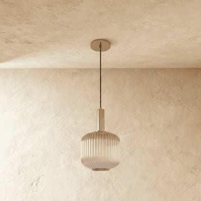 Retro Mosiężna Lampa Wisząca z Ryflowanym Kloszem Angle