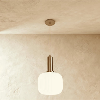 Retro Mosiężna Lampa Wisząca z Ryflowanym Kloszem Back