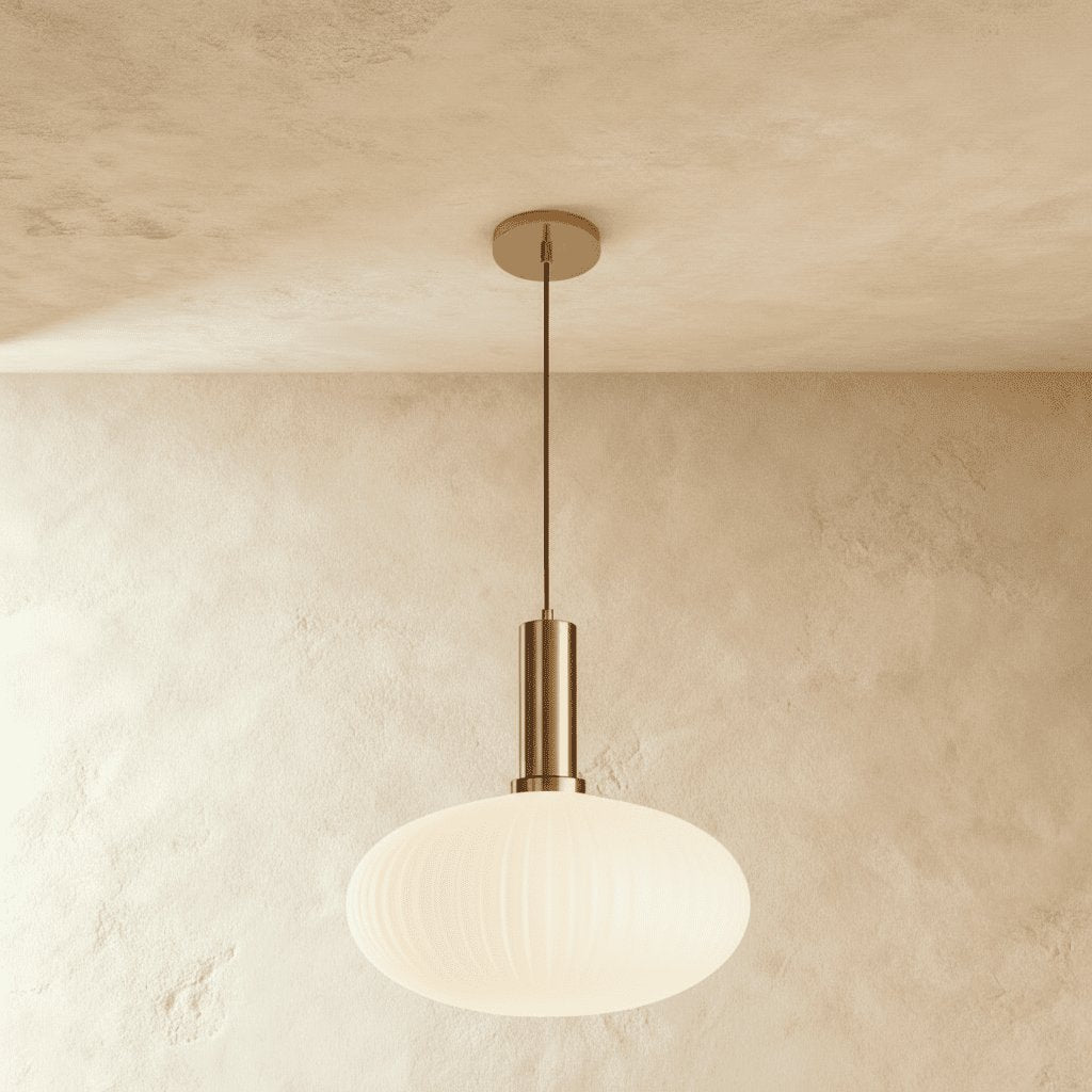 Retro Mosiężna Lampa Wisząca z Ryflowanym Kloszem Side
