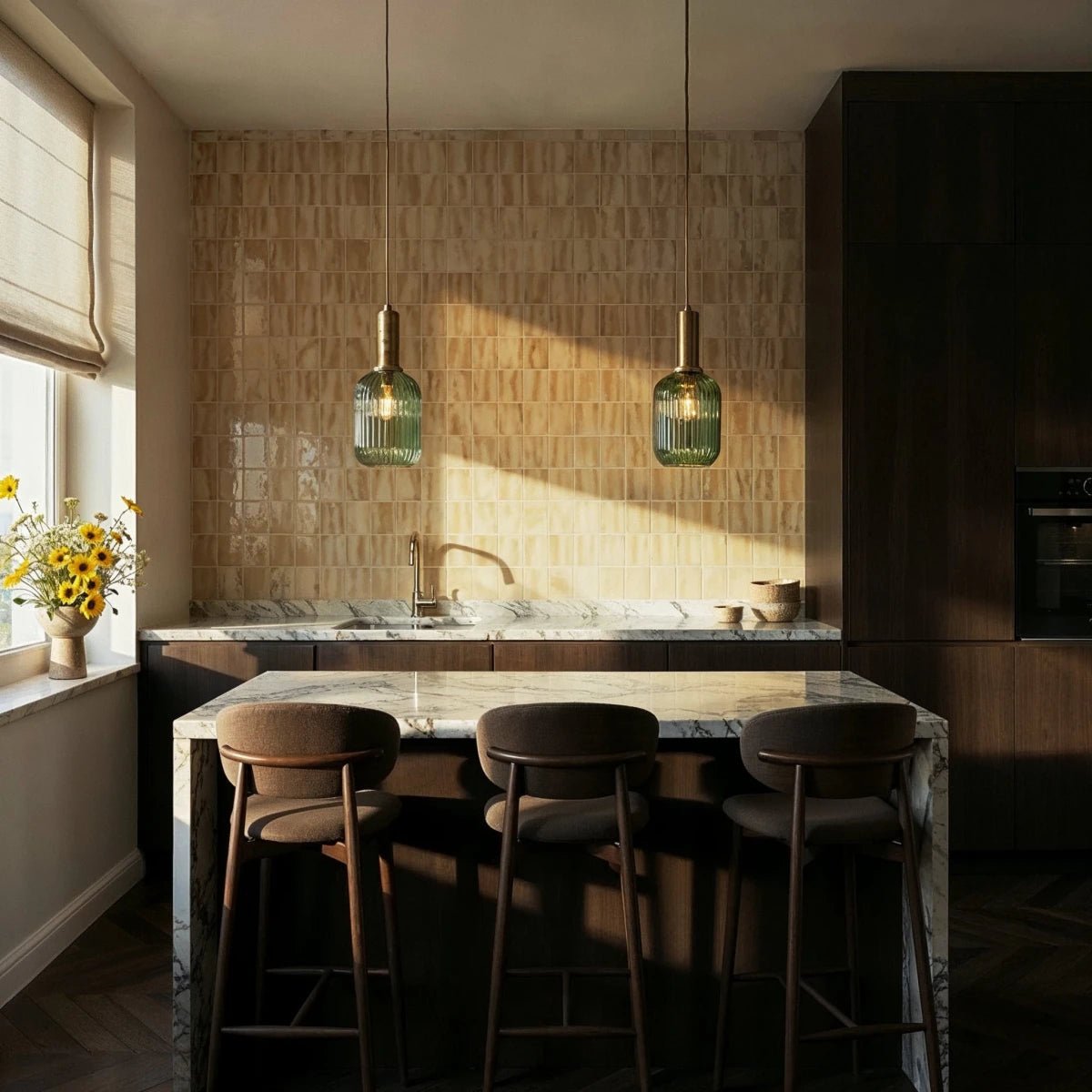 Retro Mosiężna Lampa Wisząca z Ryflowanym Kloszem View 15