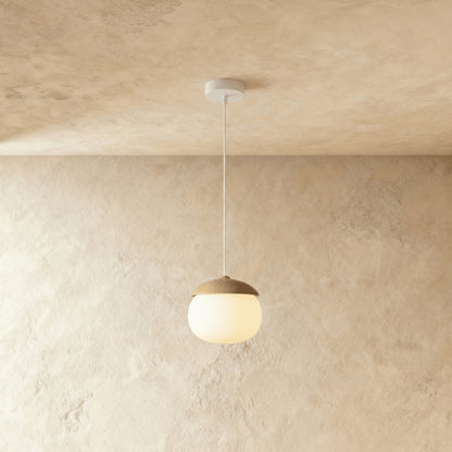 Skandynawska Drewniana Lampa Wisząca Półkula Detail