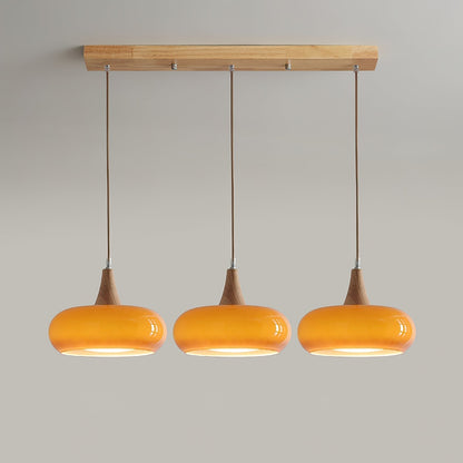 Skandynawska Drewniana Lampa Wisząca z Bursztynowym Kloszem Alternate