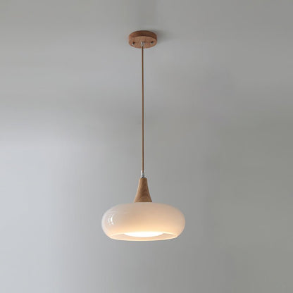 Skandynawska Drewniana Lampa Wisząca z Bursztynowym Kloszem Full