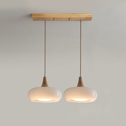 Skandynawska Drewniana Lampa Wisząca z Bursztynowym Kloszem View 11