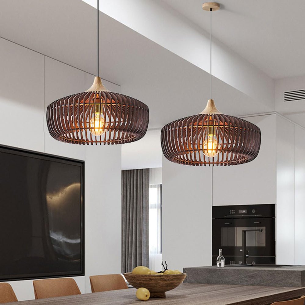 Skandynawska Japońska Drewniana Lampa Wisząca do Sypialni i Salonu Front