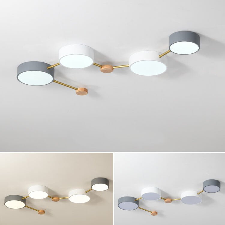 Skandynawski Plafon LED z Drewna Wielokloszowy Angle