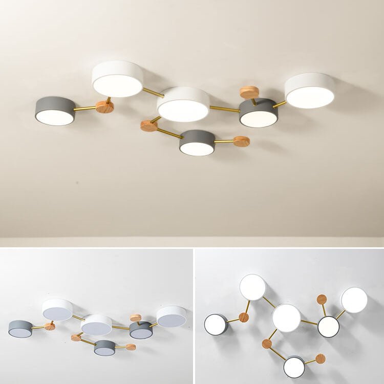 Skandynawski Plafon LED z Drewna Wielokloszowy Close Up