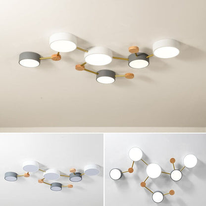Skandynawski Plafon LED z Drewna Wielokloszowy Close Up