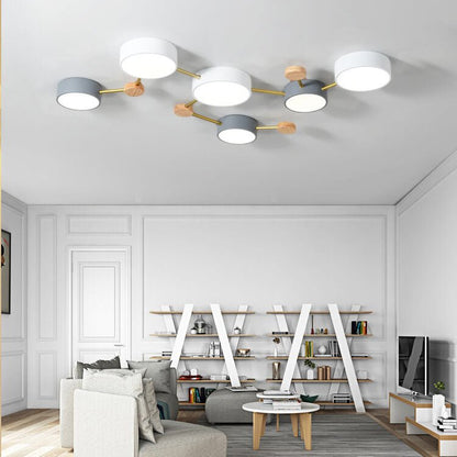Skandynawski Plafon LED z Drewna Wielokloszowy Front