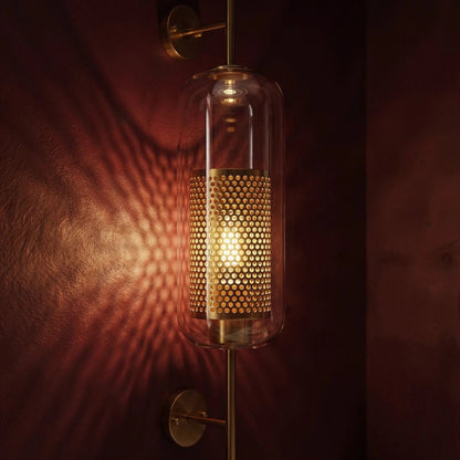 Szklana Lampa Ścienna z Perforowanym Kloszem Mosiężnym Back