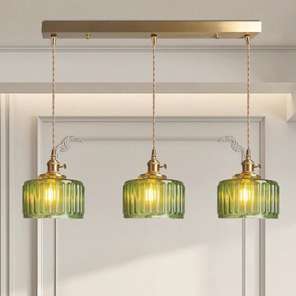 Szklana Lampa Wisząca Vintage Ryflowany Klosz Złote Wykończenie Angle