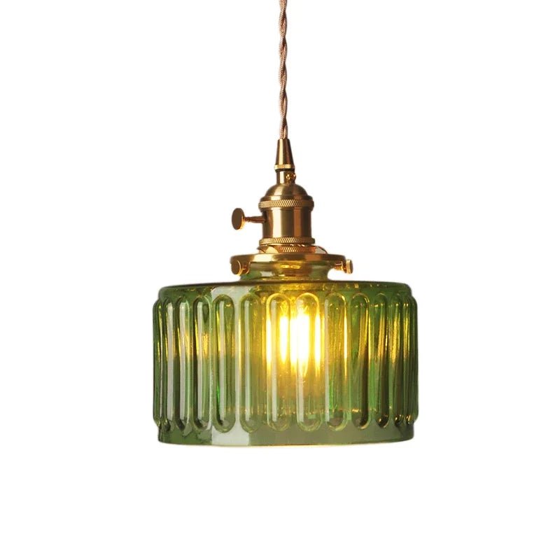 Szklana Lampa Wisząca Vintage Ryflowany Klosz Złote Wykończenie Detail