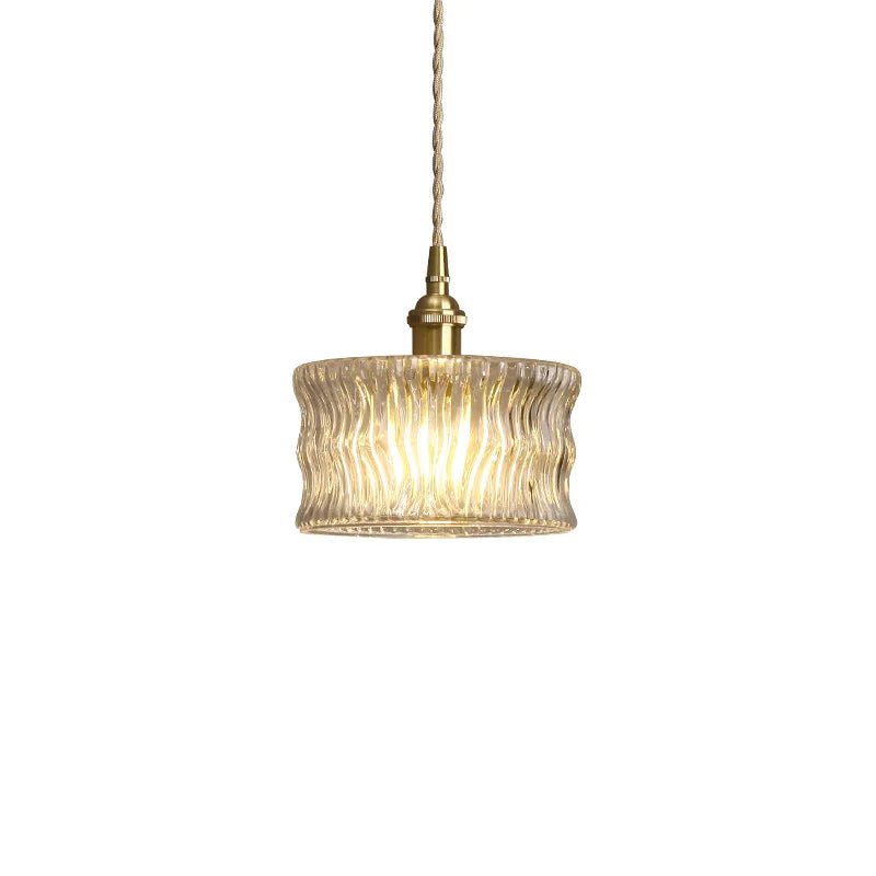 Szklana Lampa Wisząca Vintage Ryflowany Klosz Złote Wykończenie View 12