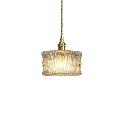 Szklana Lampa Wisząca Vintage Ryflowany Klosz Złote Wykończenie View 12