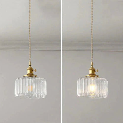Szklana Lampa Wisząca Vintage Ryflowany Klosz Złote Wykończenie View 14