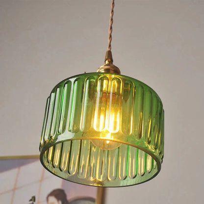 Szklana Lampa Wisząca Vintage Ryflowany Klosz Złote Wykończenie View 19
