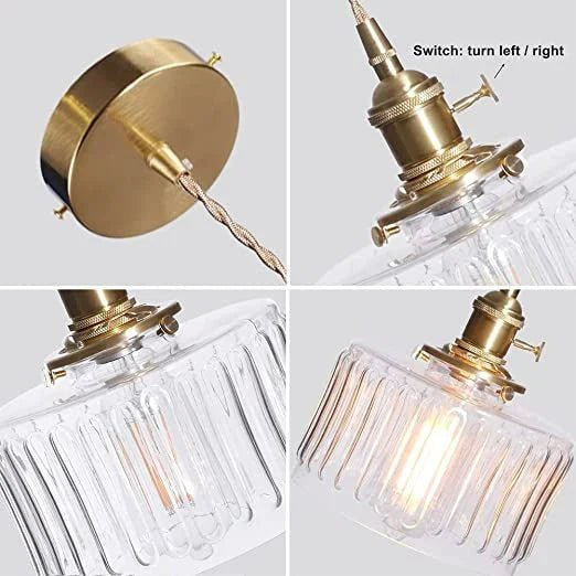 Szklana Lampa Wisząca Vintage Ryflowany Klosz Złote Wykończenie View 20