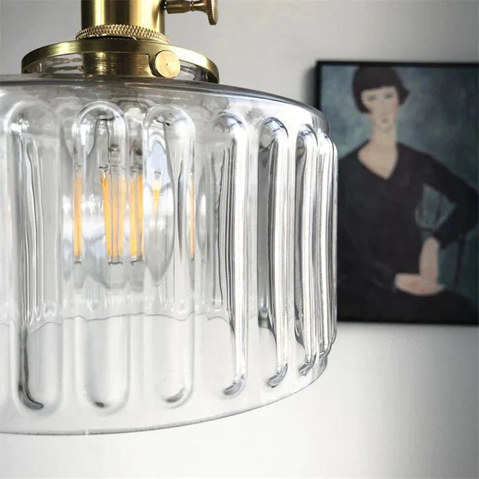 Szklana Lampa Wisząca Vintage Ryflowany Klosz Złote Wykończenie View 21