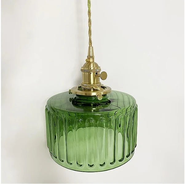 Szklana Lampa Wisząca Vintage Ryflowany Klosz Złote Wykończenie View 24