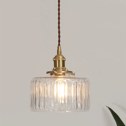Szklana Lampa Wisząca Vintage Ryflowany Klosz Złote Wykończenie View 25