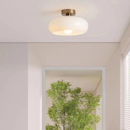 Szklana Lampa Wisząca z Opalizującym Kloszem w Stylu Retro Bauhaus Detail