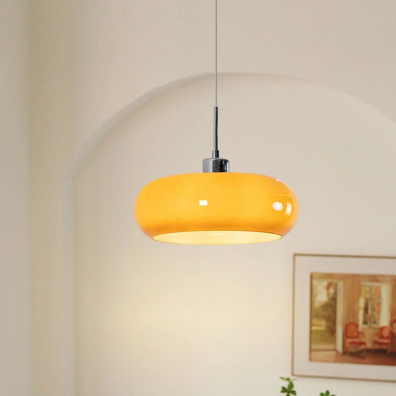 Szklana Lampa Wisząca z Opalizującym Kloszem w Stylu Retro Bauhaus Front