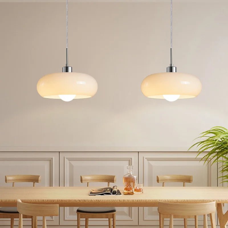 Szklana Lampa Wisząca z Opalizującym Kloszem w Stylu Retro Bauhaus Side