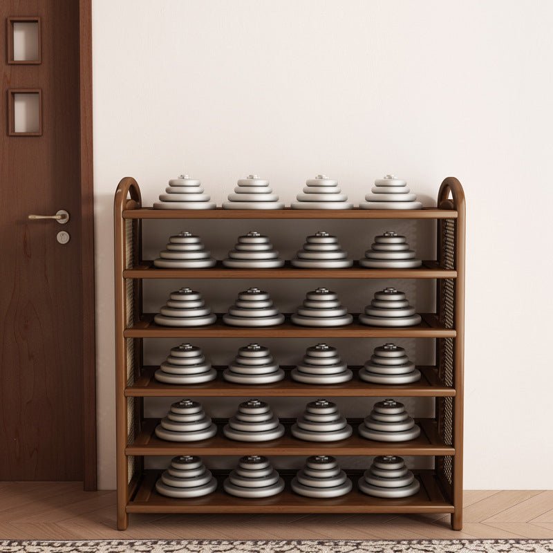 Vintage Rattanowo-Bambusowa Półka na Buty Wielopoziomowa Front
