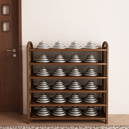 Vintage Rattanowo-Bambusowa Półka na Buty Wielopoziomowa Front