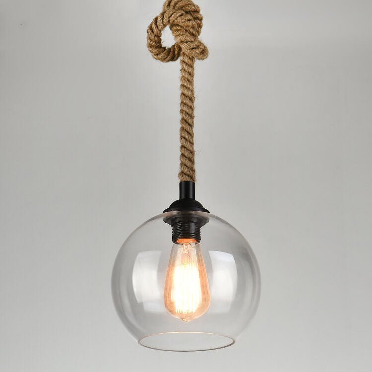 Vintage Szklana Lampa Wisząca na Linie Okrągła Metalowa Close Up