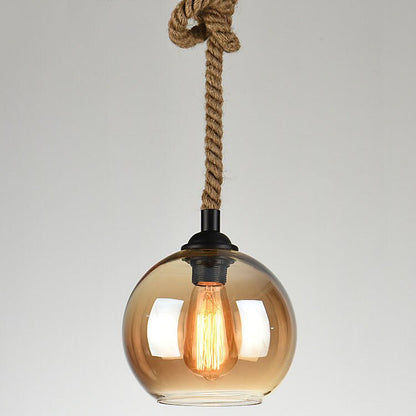 Vintage Szklana Lampa Wisząca na Linie Okrągła Metalowa Lifestyle