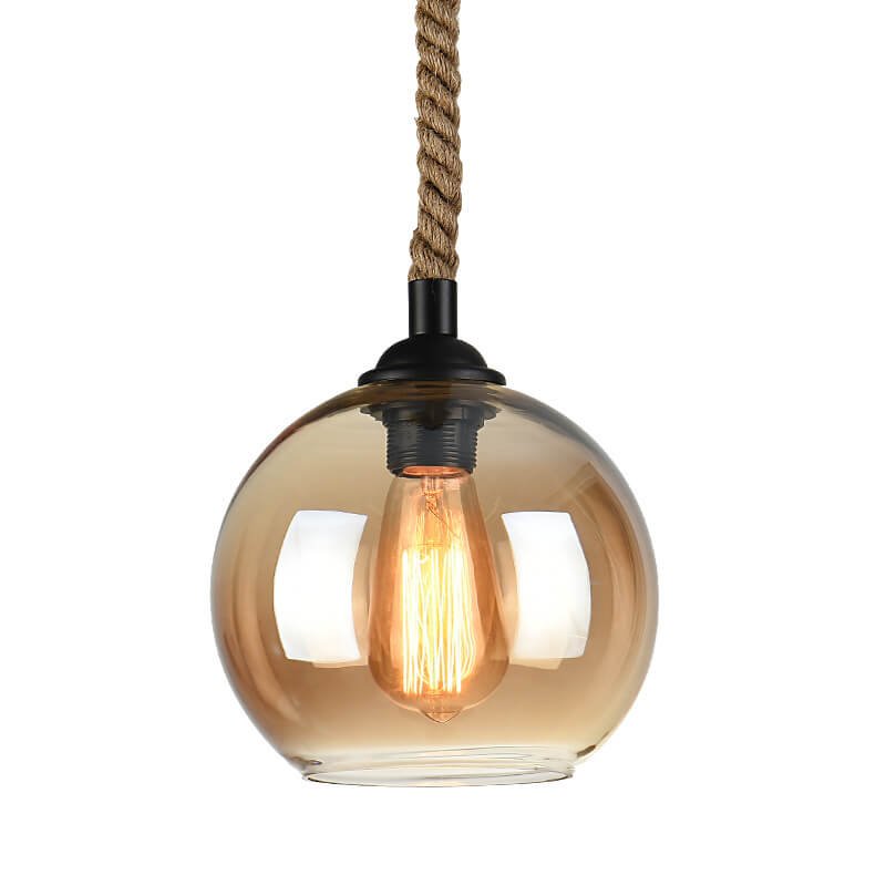Vintage Szklana Lampa Wisząca na Linie Okrągła Metalowa View 15