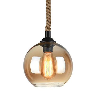 Vintage Szklana Lampa Wisząca na Linie Okrągła Metalowa View 15