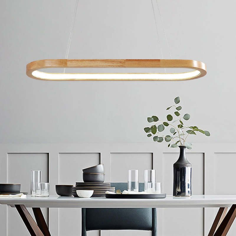 Współczesna Owalna Drewniana Lampa Wisząca Front