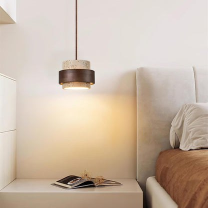 Współczesna Trawertynowa Lampa Wisząca z Drewnem Walnut View 11