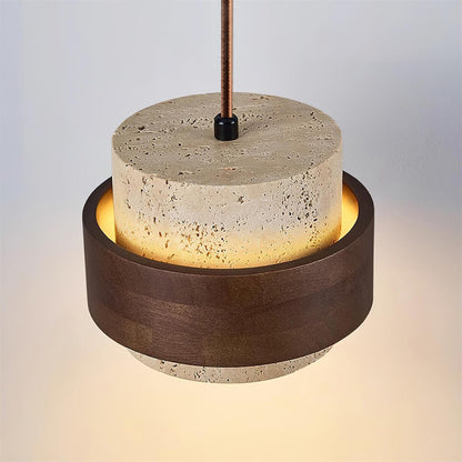 Współczesna Trawertynowa Lampa Wisząca z Drewnem Walnut View 12