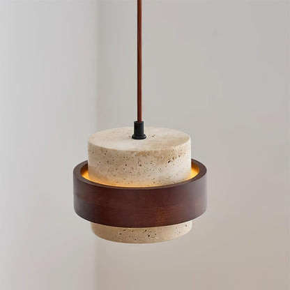 Współczesna Trawertynowa Lampa Wisząca z Drewnem Walnut View 13