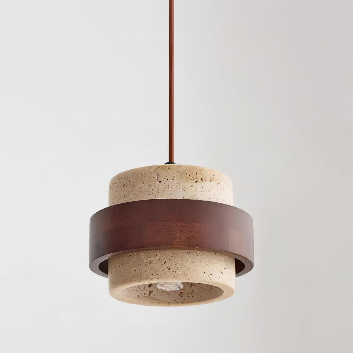 Współczesna Trawertynowa Lampa Wisząca z Drewnem Walnut View 14