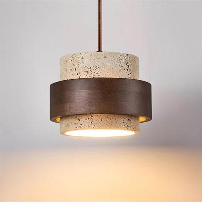 Współczesna Trawertynowa Lampa Wisząca z Drewnem Walnut View 18