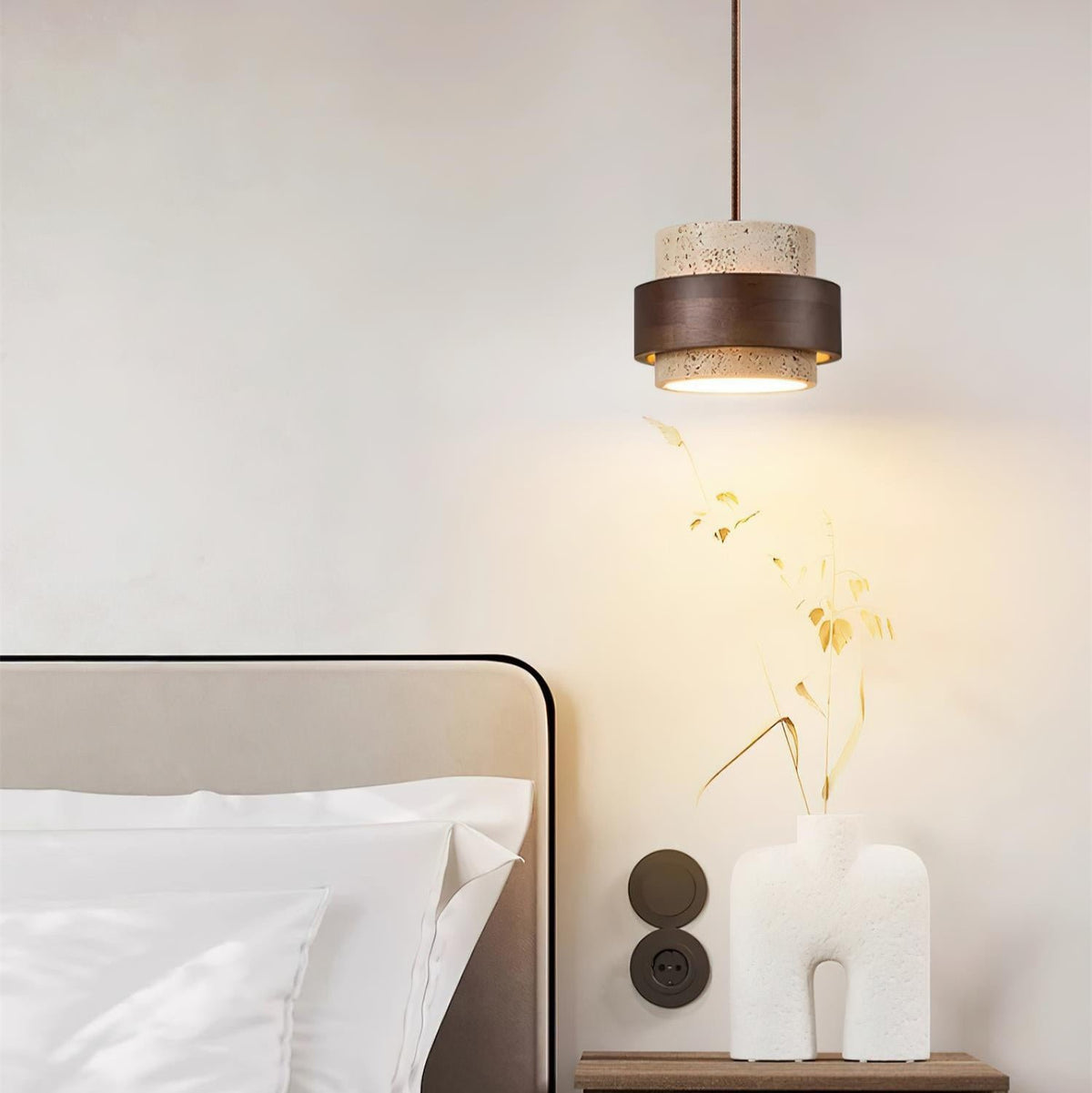 Współczesna Trawertynowa Lampa Wisząca z Drewnem Walnut View 19