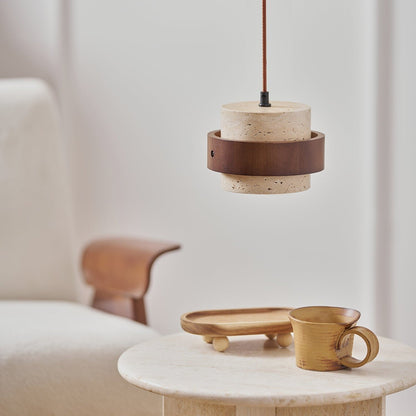 Współczesna Trawertynowa Lampa Wisząca z Drewnem Walnut View 28